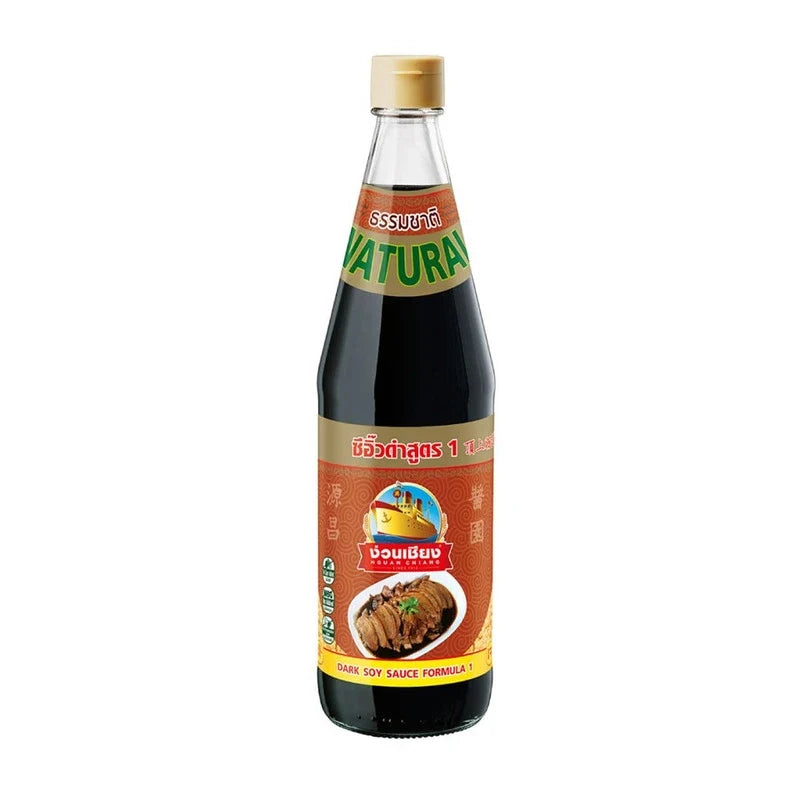 Nguan Chiang Dark Soy Sauce Formula 1 in 700ml bottle, showing the label and dark soy sauce inside.