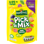 Assorted Rowntree's Pick & Mix confectionery snacks with colorful candies and chocolates in a clear bowl.