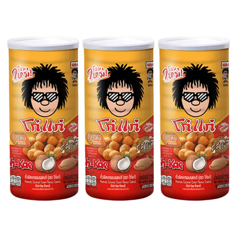 KOHKAE Kohkae Nut Coconut Milk Flavor dry snack packaging, 225g x 3, in colorful wrappers, suitable for desserts and confections.