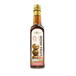 Zalt Luo Hang Guo syrup mixed with pink salt in a squeeze bottle, used as a flavorful ingredient in dry grocery recipes.