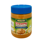 Mcgarrett finely ground peanut butter jar, 340g, dry grocery product with smooth, creamy texture and natural peanut flavor.