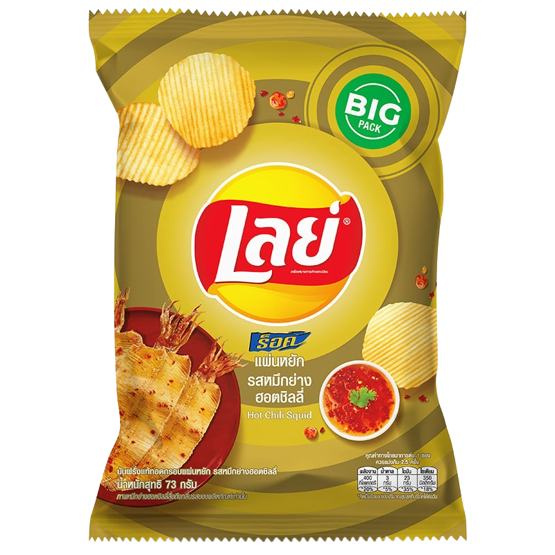 Lay's Rock Hot Chili Squid Potato Chips in a bag, showcasing spicy squid flavor, crispy texture, and bold packaging design.