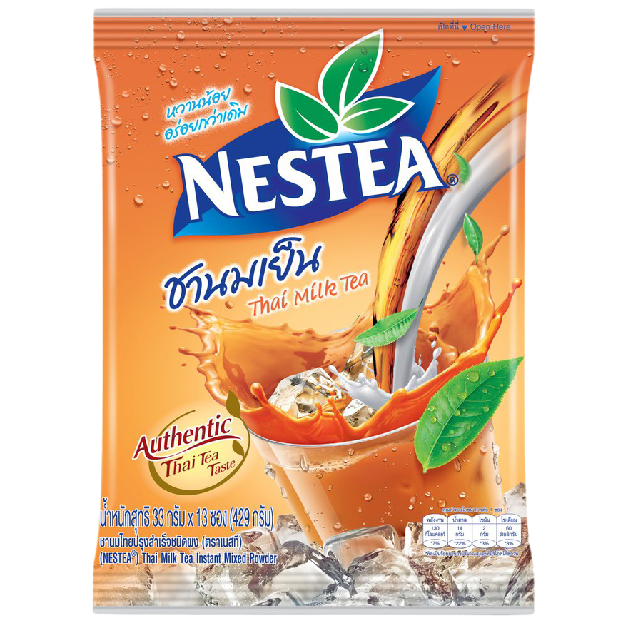 A glass of Nestea Milk Tea with creamy texture and tea color, served in a clear glass showing the beverage inside.