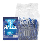 HALLS Mentho-Lyptus lozenges in a pack, natural cough drops and throat lozenges, dry grocery snack, confectionery product