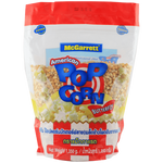 McGarrett Popcorn Seed confectionery snack in a clear bag showing golden popcorn kernels and branding.