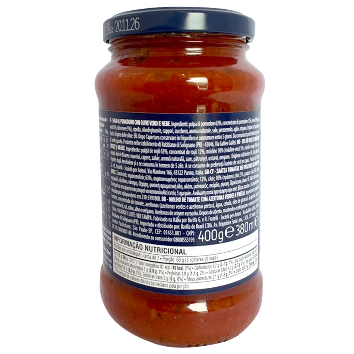 Barilla Olive Mediterranee Sauce in a jar, showcasing a rich blend of olives and Mediterranean herbs for pasta and cooking.