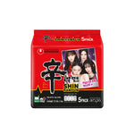 Nongshim Shin Ramyun instant noodles in a dry grocery package with spicy flavor and vibrant red packaging.