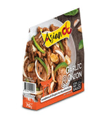 Asian DO Japanese Style Onion and Garlic Sauce 70g in a clear jar, showcasing the dry grocery product with visible onions and garlic pieces.