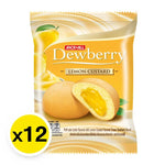 Dewberry Puff Cake with lemon custard cream, 15g snack, showing flaky pastry and lemon filling in a clear package.