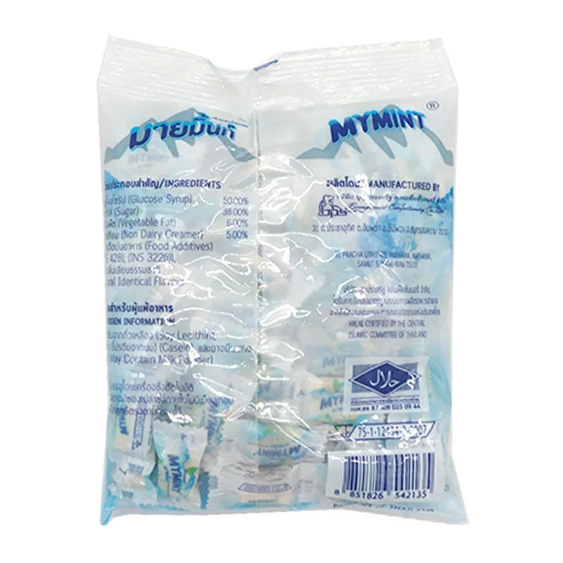 Mymint Hard Candy Mint from MYMINT, dry grocery snack, showing colorful mint-flavored candies in a clear bag.
