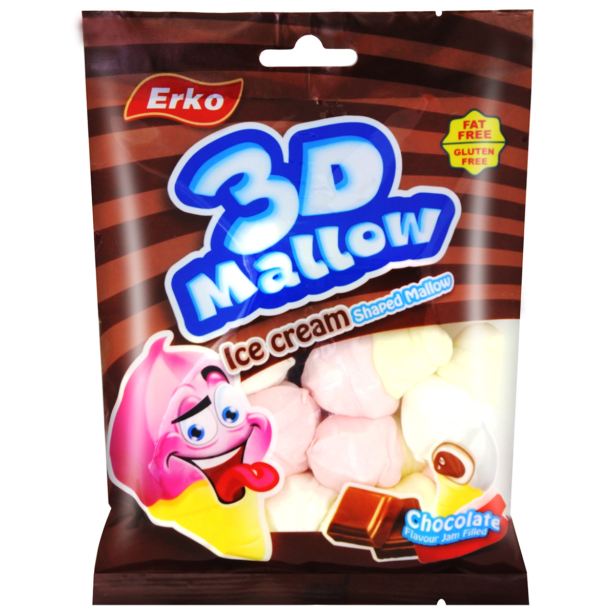Erko 3D Ice Cream Jam Filled Chocolate Flavour confectionery snack showing the chocolate treat with jam filling and ice cream-inspired design.