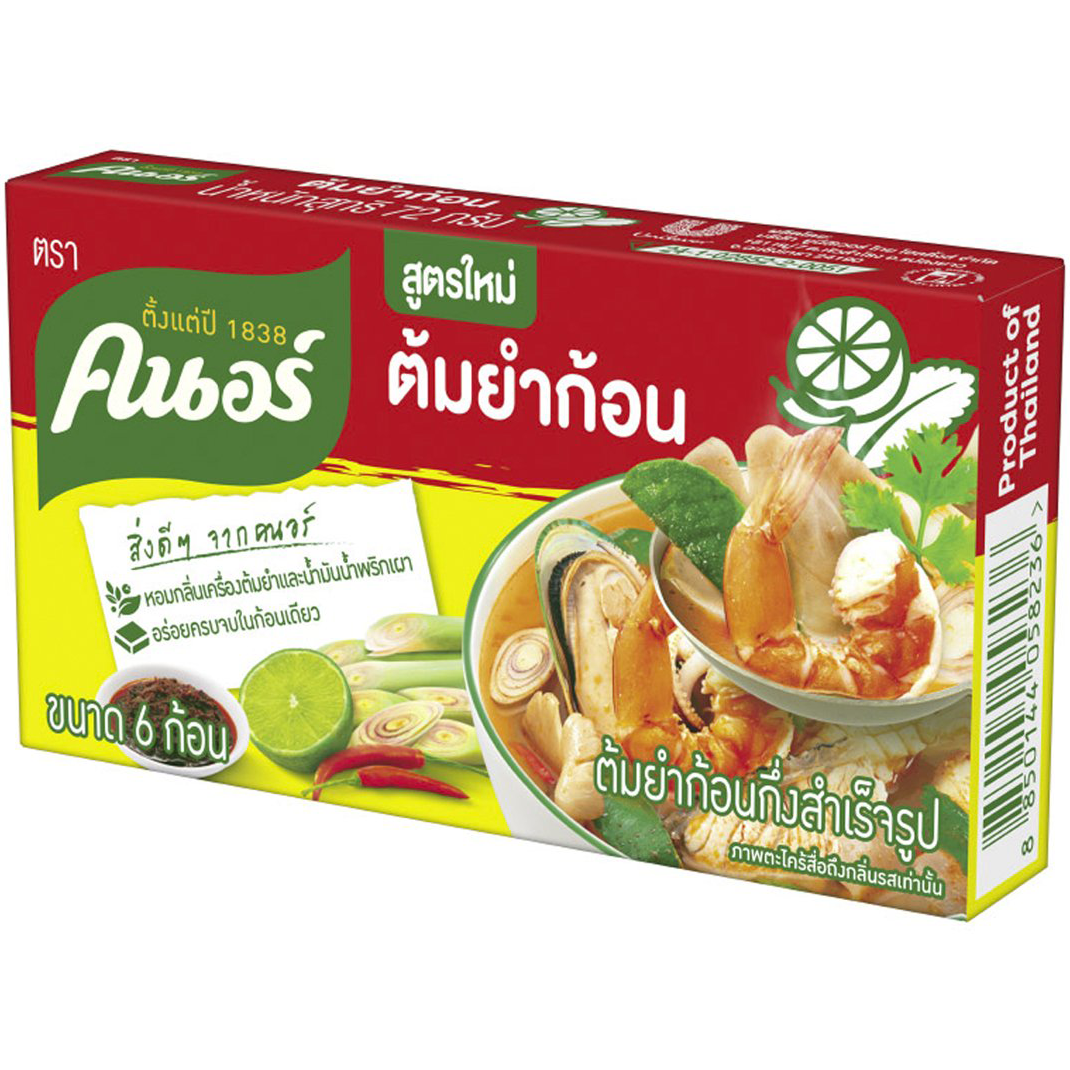 Knorr Tomyam grocery product package featuring spicy Thai soup flavor with vibrant label design.