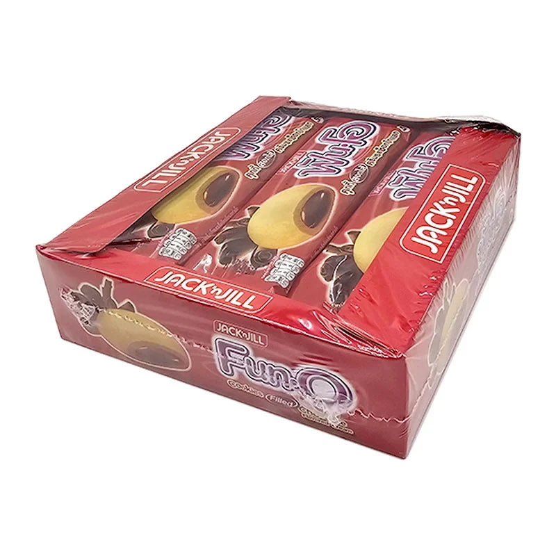 Fun-o sandwich cookies with chocolate-flavored cream filling, 25g, a crispy snack from the confectionery dry grocery range.