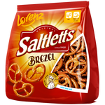 Lorenz Saltletts Mini Brezel, crispy pretzel snacks from Lorenz, with a golden-brown appearance and salt crystals on surface.