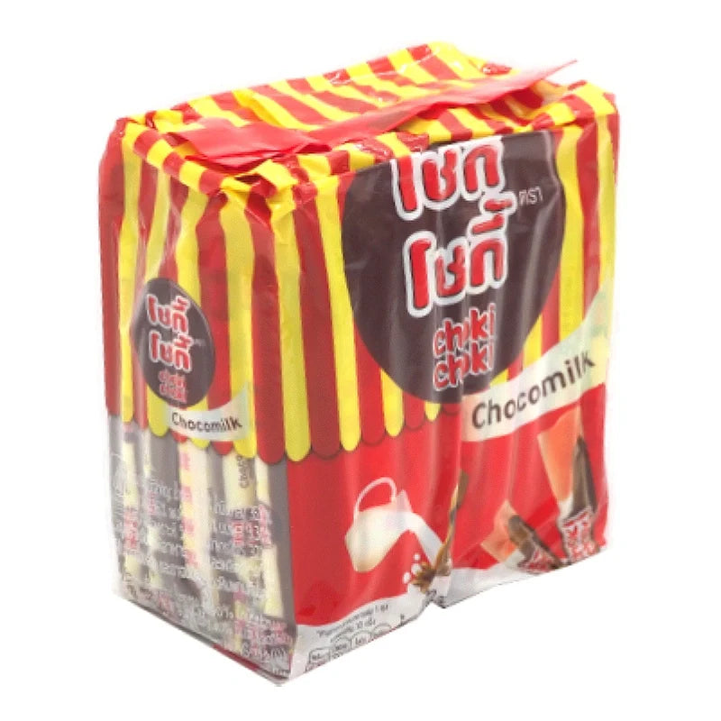 Choki Milk Choco50 dry grocery pack showing chocolate bars with creamy milk chocolate filling and colorful packaging.