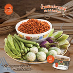 J-LEK Jae Lek Fluffy Catfish Chili Paste in 40g plastic jar, dry grocery product with bright red chili paste visible inside.