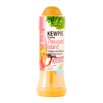 Kewpie Thousand Island dressing in a bottle, creamy texture, perfect for salads and sandwiches, grocery product from Kewpie brand.