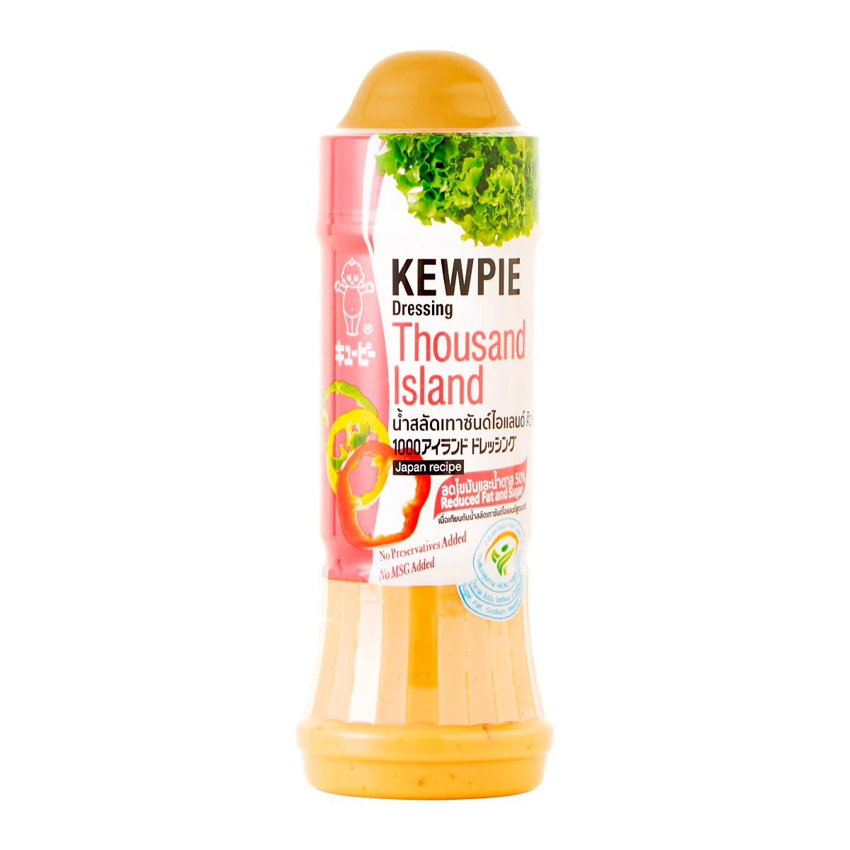 Kewpie Thousand Island dressing in a bottle, creamy texture, perfect for salads and sandwiches, grocery product from Kewpie brand.