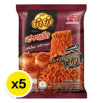 YUMYUM Soodded Instant Dried Noodles with spicy scallop XO flavor, 75g package, showcasing noodles and seasoning packet.