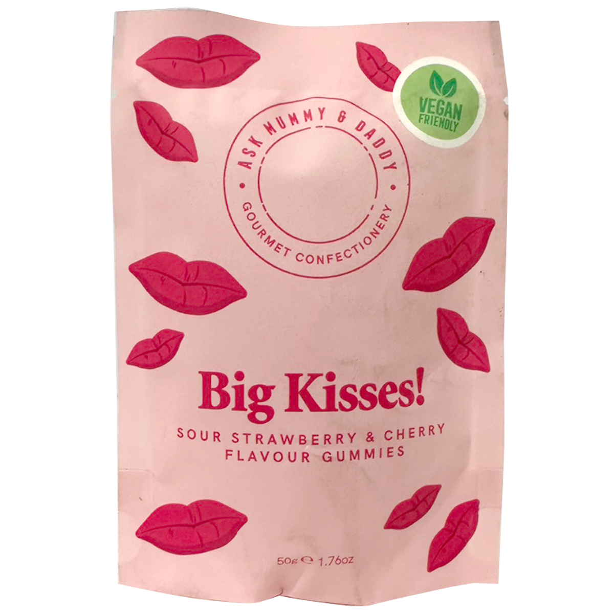 Ask Mummy & Daddy Big Kisses sweet gummies in colorful packaging, featuring fun, fruity confectionery snacks for kids.