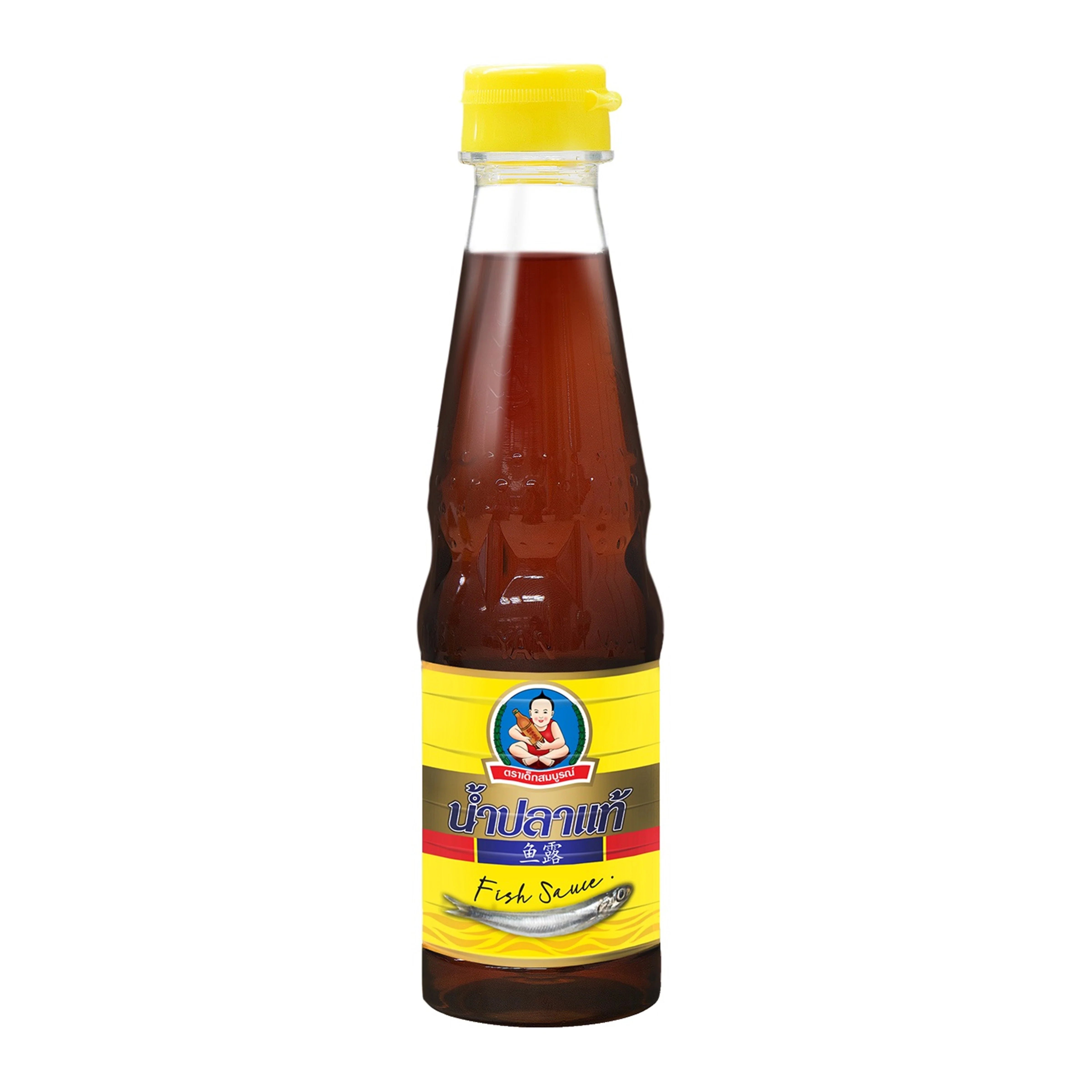 Deksomboon Fish Sauce 300ml bottle, traditional Thai cooking ingredient, with label showing brand and product details.