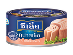 Canned Sealect Tuna Steak in soybean oil, ready to serve, with the label showing the Sealect brand and product details.