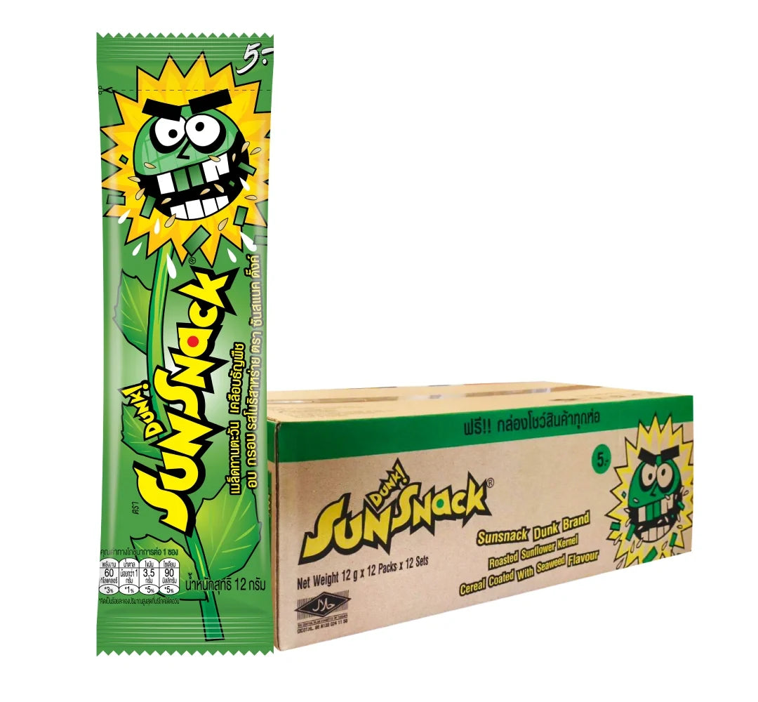 Sunsnack Nori Seaweed snack pack, 12g x12, crispy seaweed flavored dry grocery snack from Sunsnack.