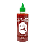 J-lek Sriracha Chili Sauce spicy formula in 260g bottle, featuring vibrant red chili peppers and sauce texture.