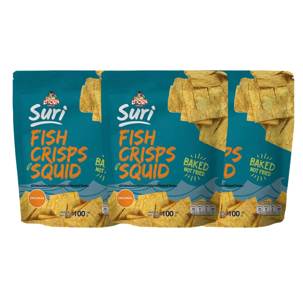 Chaolay Fish Crisps with Squid, 100g packs, savory seafood snack with crispy texture, ideal for connoisseurs of fish snacks.