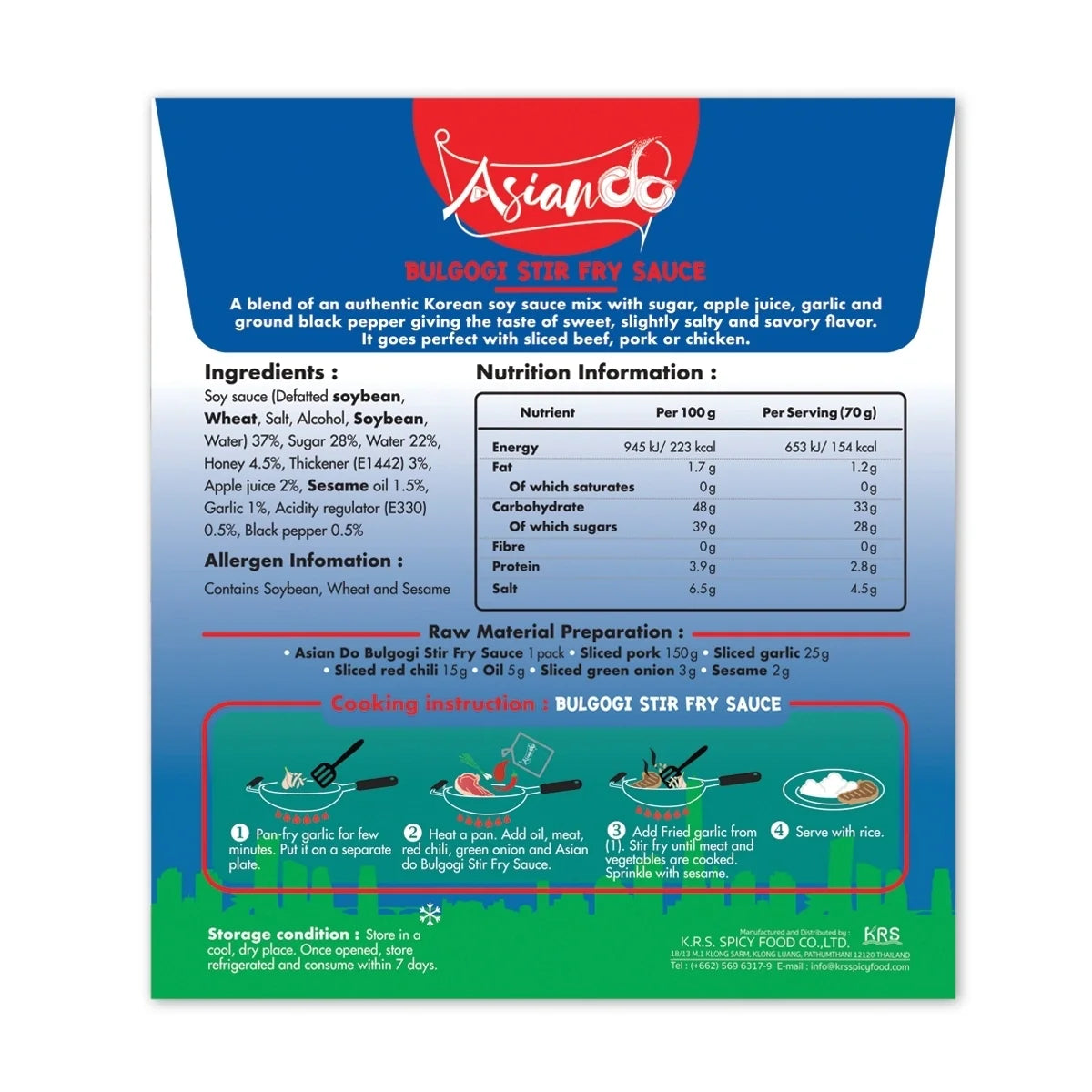 Asian DO Korean Style Beef Stir-Fry Sauce 70g in a white packet, ready to use for flavorful Asian beef dishes.