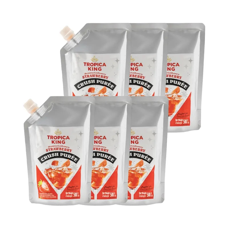 Tropica King coarsely pureed fruit puree in a concentrated formula, dry grocery product, showing the packaging and product texture.