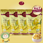 Sriwanna Freeze Dried Crispy Durian 30g in a clear package, showcasing the dried durian slices from the Sriwanna dry grocery brand.