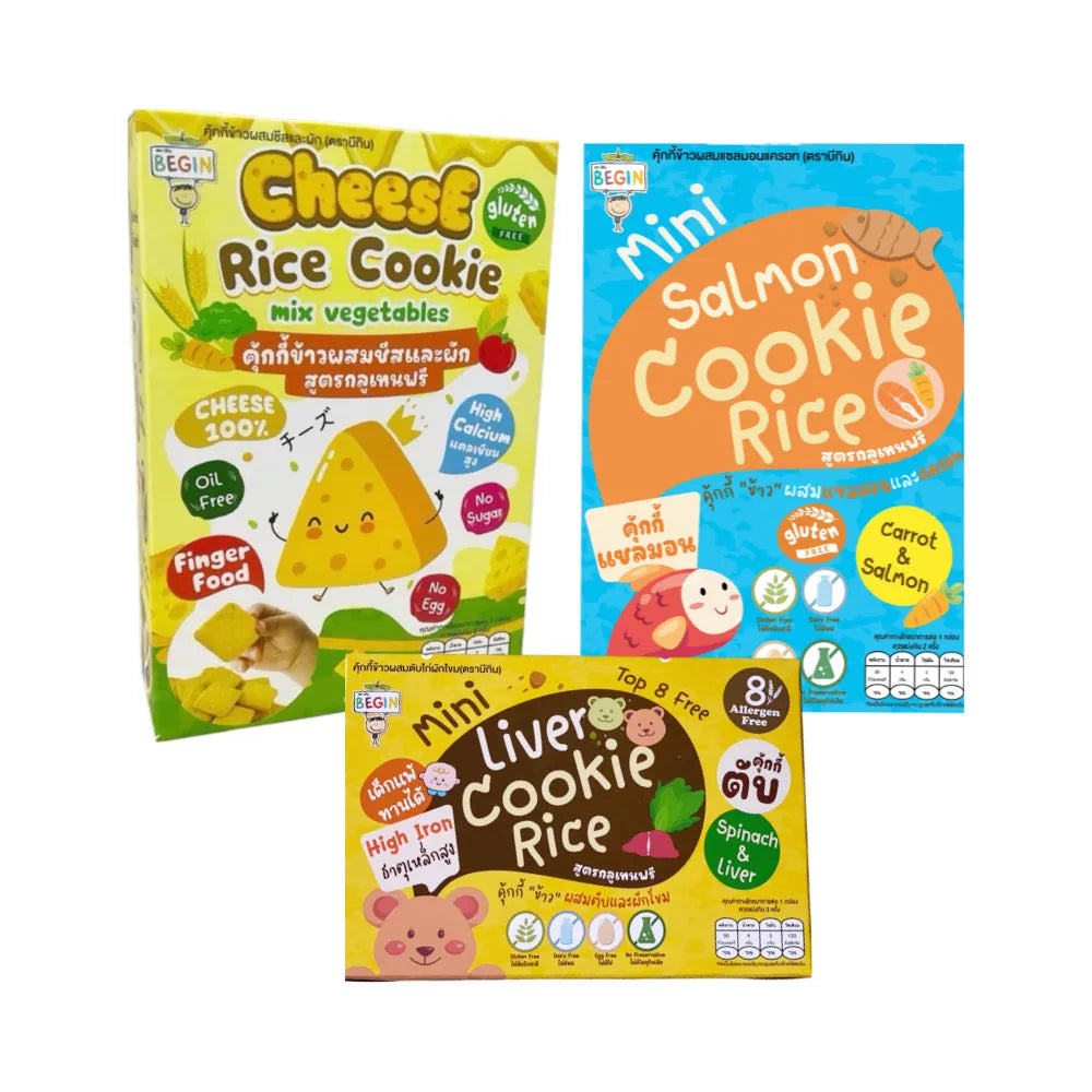 Begin Baby gluten-free rice cookies, wheat and egg-free snacks, with crispy texture, suitable for babies and young children.