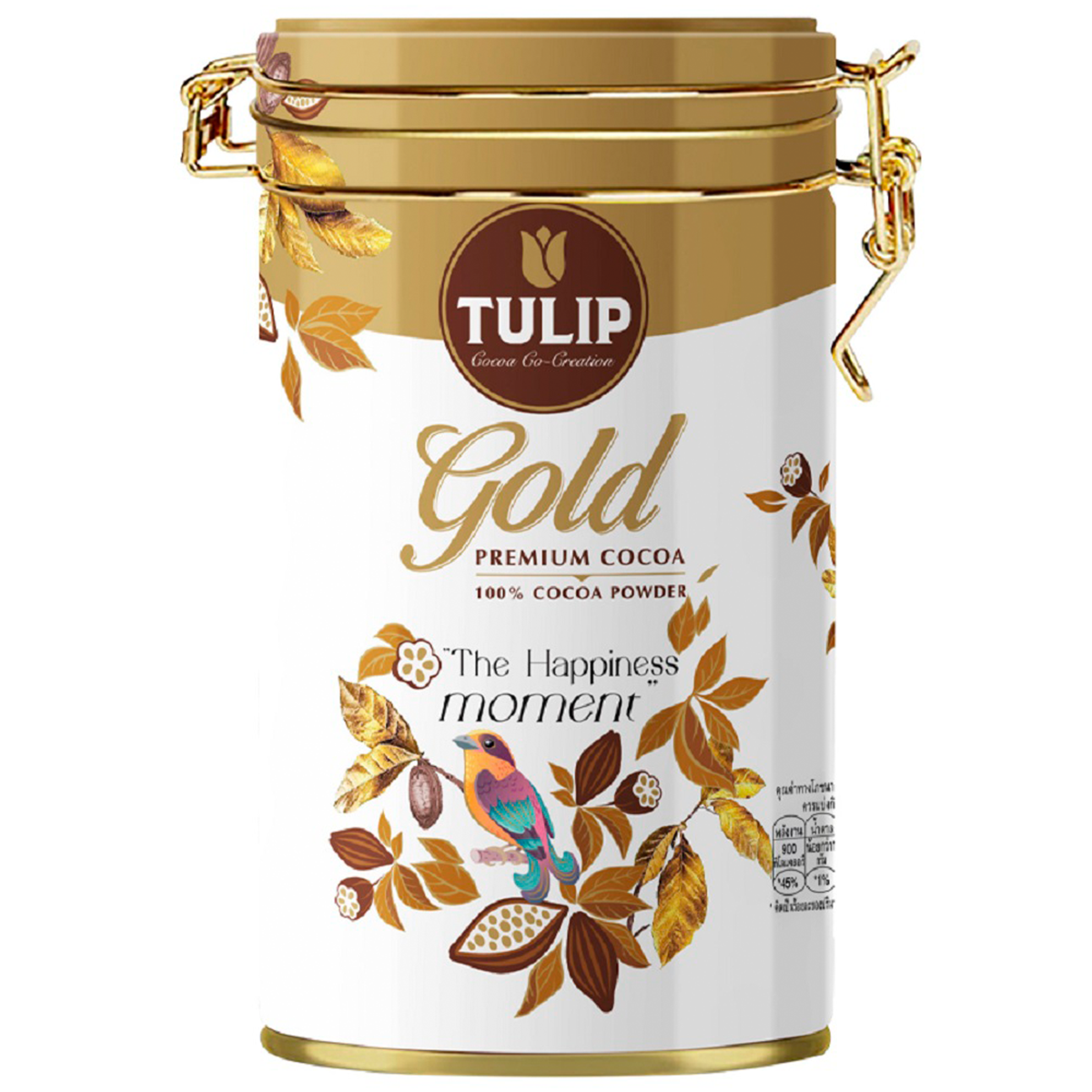 A glass of Tulip Gold 22-24% Cocoa Butter drink with a rich, creamy texture and a light brown color.