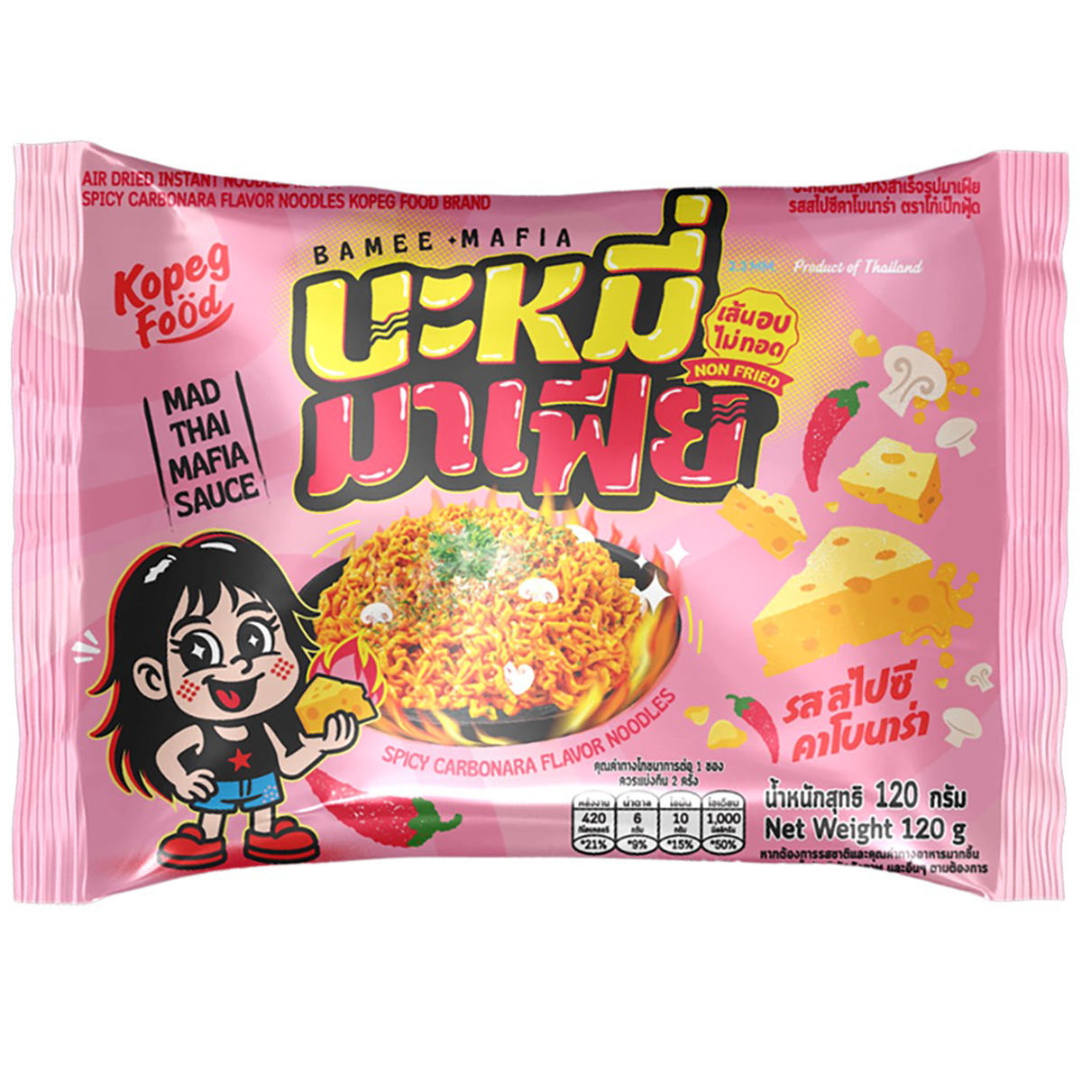 Package of Mafia Spicy Carbonara pasta from the grocery section, featuring the product label and packaging design.