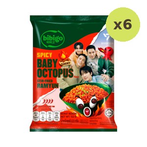 Bibigo X Seventeen Spicy Baby Octopus Flavor Stir Fried Ramyun 122 g – 6 Packs