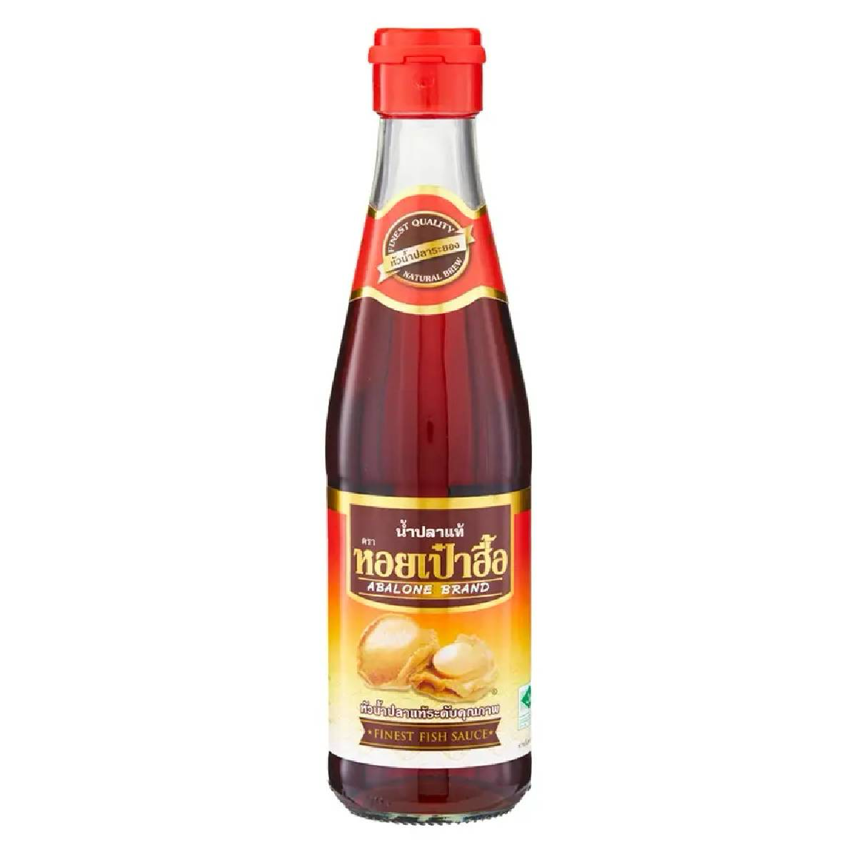 Bottle of Abalone Fish Sauce from the Abalone grocery brand, showing the label and cap on a white background.