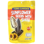 Tong Garden salted sunflower seeds in shells, a crunchy confectionery snack with salted flavor, shown in a close-up image.