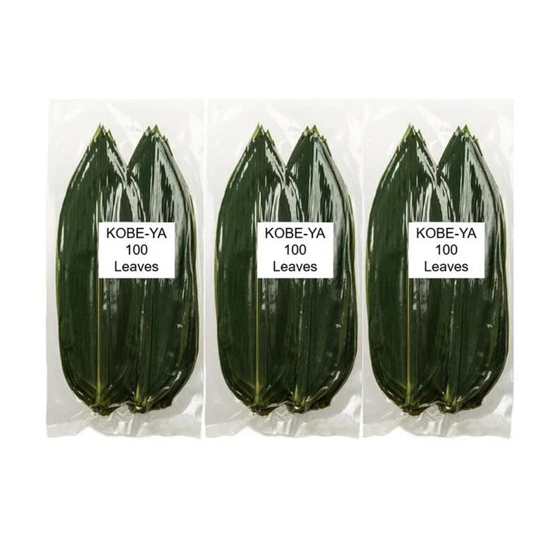 Kobe-ya Sana No Ha Boiled Bamboo Leaves in dry grocery package, natural green dried bamboo leaves ready for cooking or herbal use.