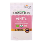 Fair D Long Grain White Rice Flour in a clear bag, showing the white rice flour texture and packaging for grocery use.