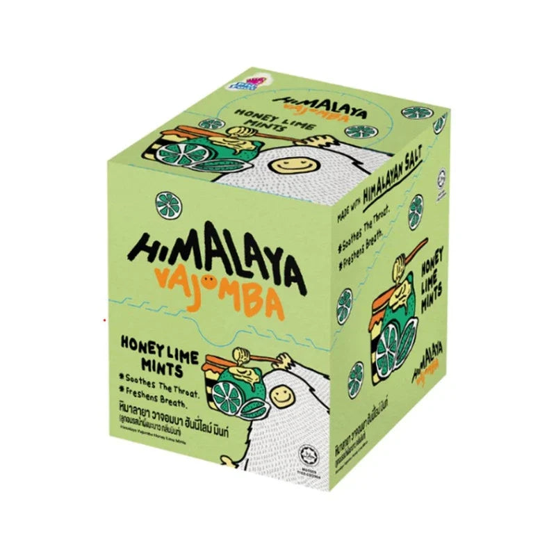 HIMALAYA Vajomba honey lime mint candy with salt and lemon, featuring colorful wrapped candies in a close-up shot.