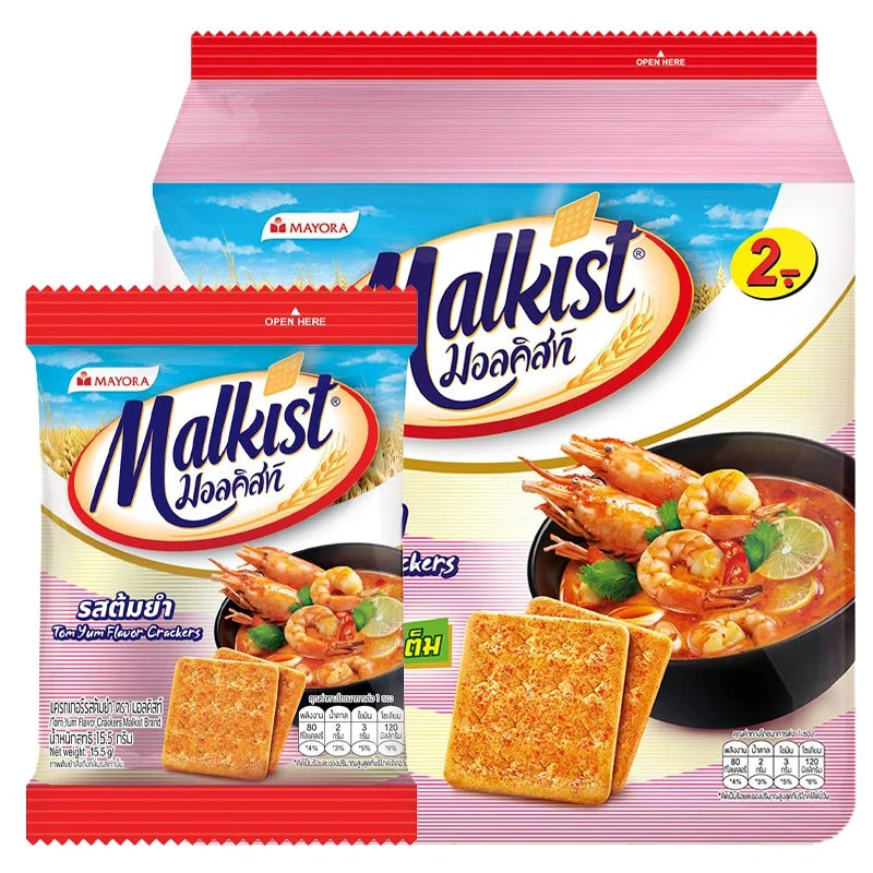 MALKST Malkist Tom Yum crackers in 15.5g package, crispy snack from the dry grocery snack and confectionery category.