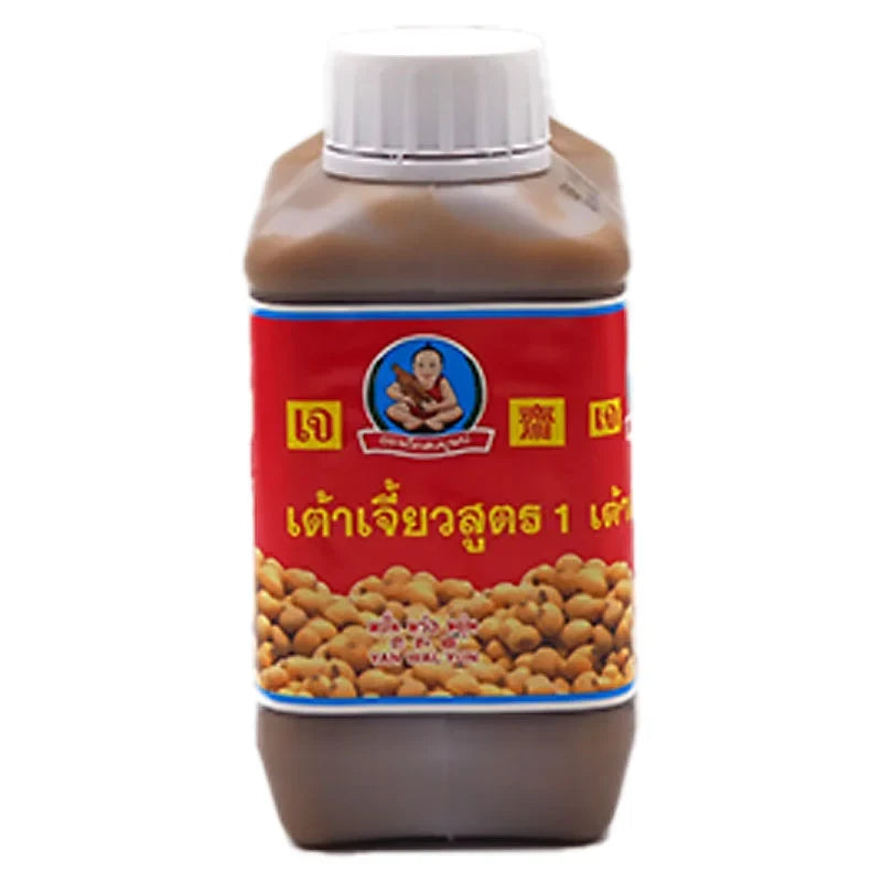 DEK SOM Boon Soybean Paste Formula 1 1kg jar, dry grocery product with white soybean paste in a clear container