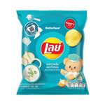 Lays Classic Sour Cream & Onion snack bags, 105g x14, featuring crispy potato chips with creamy sour cream and onion flavor.