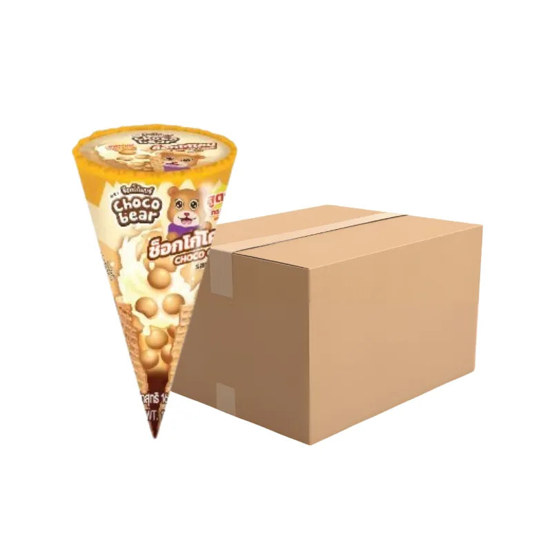 Choco Bear Chococone Milk Flavor Pack, 16g x12 pcs, dry grocery snack with chocolate-filled cone-shaped treats.