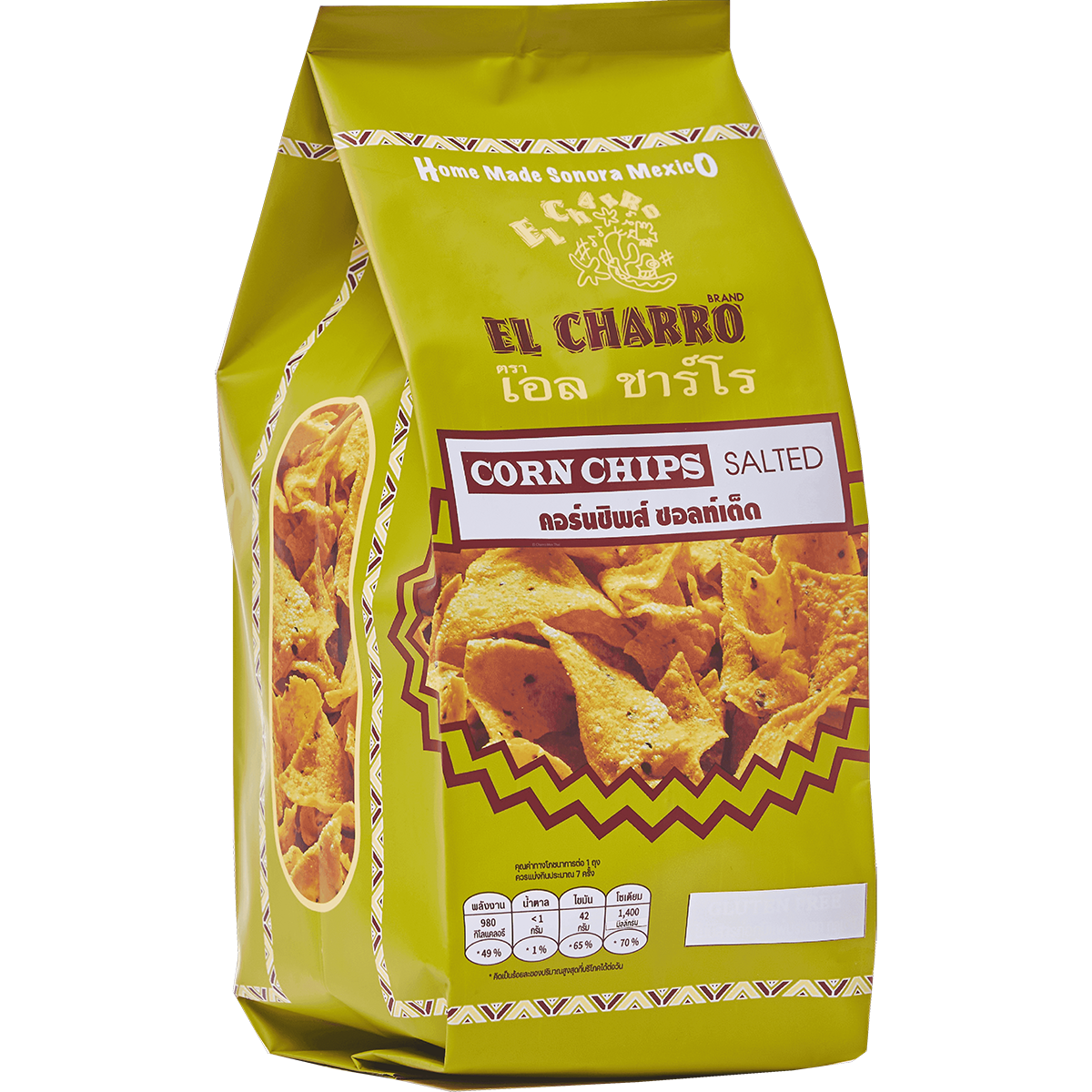 El Charro Mexican Corn Chips Salted, crunchy snack with salted flavor, showing a close-up of golden corn chips in a bowl.