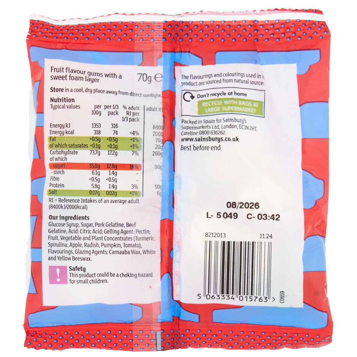 Sainsbury's Transport Traffic confectionery snacks featuring colorful traffic-themed candies and packaging.