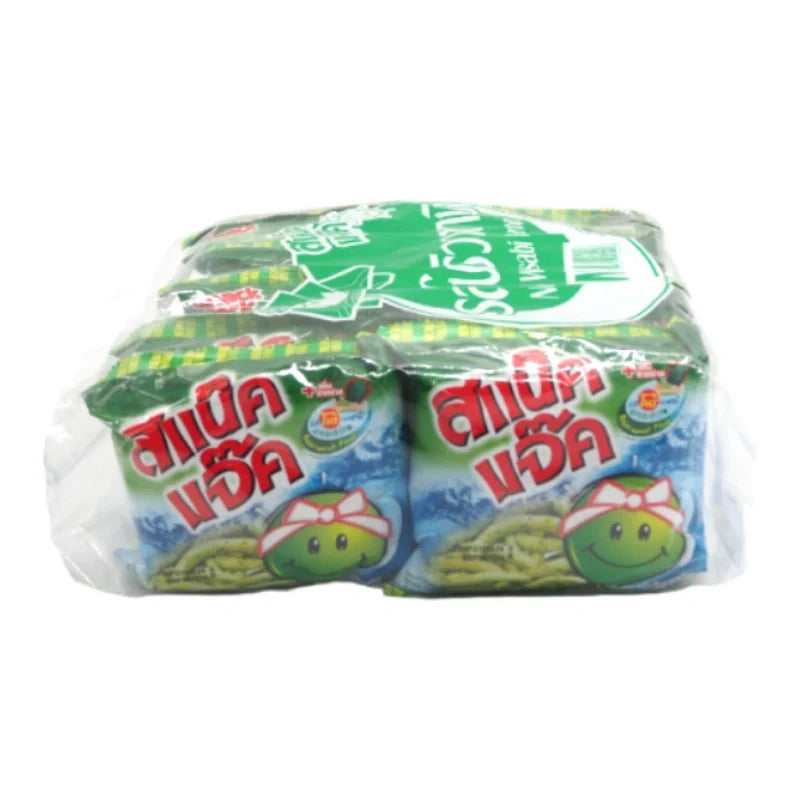 Snack Jack Green Pea Nori-Wasabi snack pack, 15g x12, crispy green pea and nori-wasabi flavored snack in a colorful package.