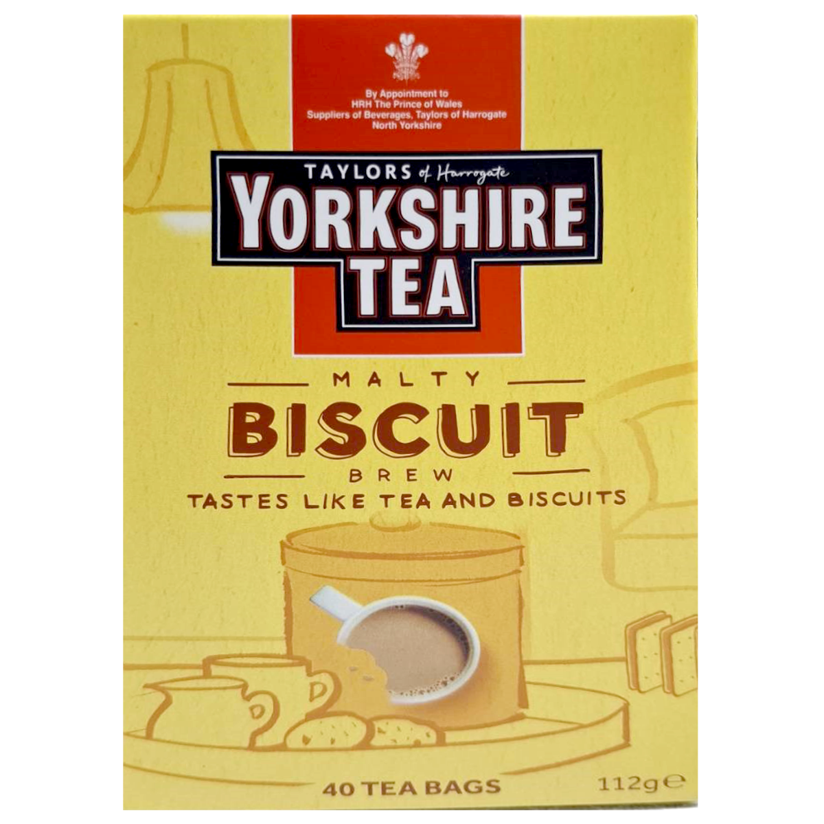 Taylors Yorkshire Tea Biscuit Brew drink in a glass, showcasing a warm, tea-infused beverage with biscuit flavor elements.