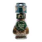 Drogheria Italian Herbs Mill showing a black pepper grinder filled with fresh Italian herb blend for seasoning.